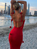 Silp Rose Red Silm Long Woman Dress 