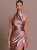 Elegant Solid Satin Split Maxi Dress 