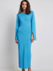 Fashion Blue Patchwork Women Knitted Maxi Dress 