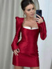 Square Collar Shoulder Pads Red Mini Dress 