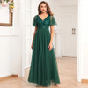 V-Neck Sequin Embroidery Long Party Gown Elegant A-Line Tulle Formal Dress