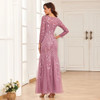  O-Neck Full Sleeve Tulle Embroidery Long Party Gown Elegant Leaf Flower Dress