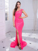  One Shoulder Sleeveless Pink Sequin Evening Prom Gown 