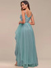 Spaghetti Straps Asymmetric Knee-Length Sequin Tulle Dusty blue Bridesmaid Dress