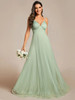  V-neck Mesh Contrast With Spaghetti Straps Mint Green Bridesmaid Dresses