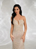 Silver Luxury Sequined Feathers Long Sleeves Host Dress 