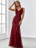 V-Neck Sequin Burgundy Luxury Prom Bridesmaid dress