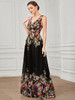 V-Neck A-LINE Sleeveless Gown Chiffon Black Printed Bridesmaid dress