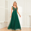 Sequin Tulle A-Line Long Party Gown Elegant Formal Dress