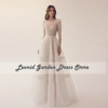 Square Collar Long Sleeves Illusion Wedding Guest Gowns .