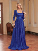Luxury Blue V-Neck Long sleeve Sequin Evening Dresses 