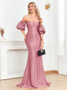 Off-shoulders Pink Evening Party Cocktail Maxi Dress