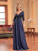 V Neck A-Line Sequin With 3/4 SleeveBlue Bridesmaid dress 