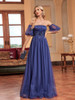 Luxury Tllue Evening Dresses Short Sleeve Floor-Length Gowns