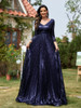  Elegant Blue Sequin Long Sleeves Mermaid Evening Dress  