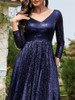  Elegant Blue Sequin Long Sleeves Mermaid Evening Dress  