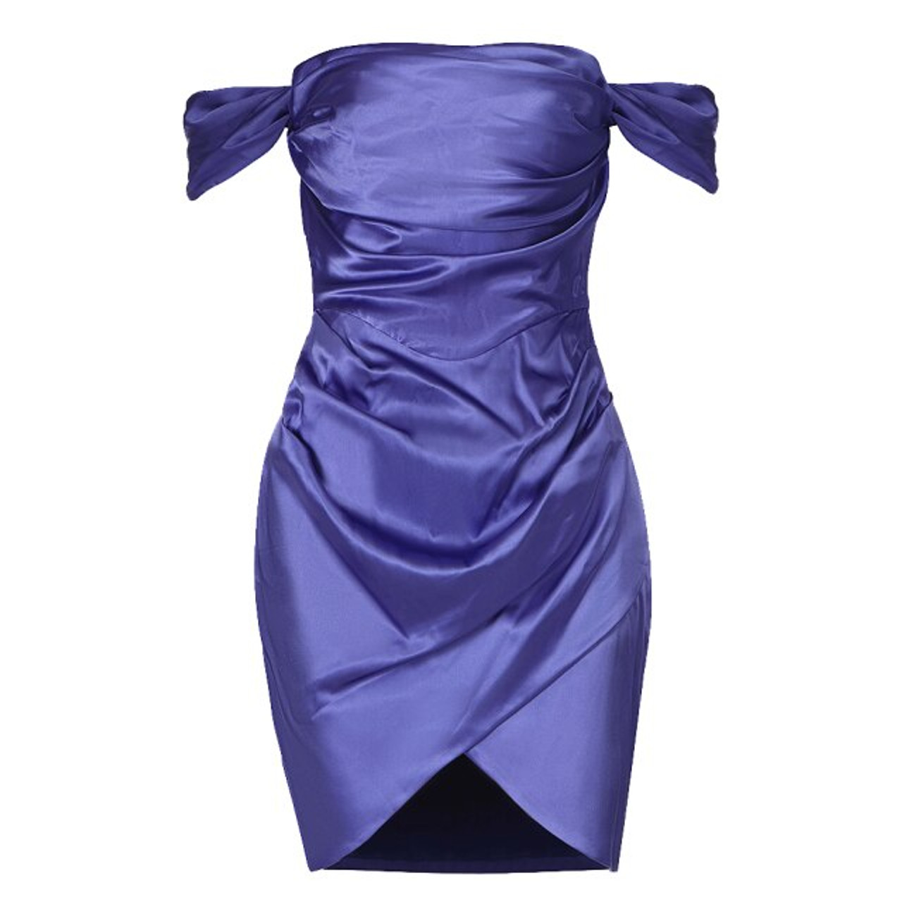 Off Shoulder Sky Blue Purple Draped Mini Bodycon Dress - Karanube