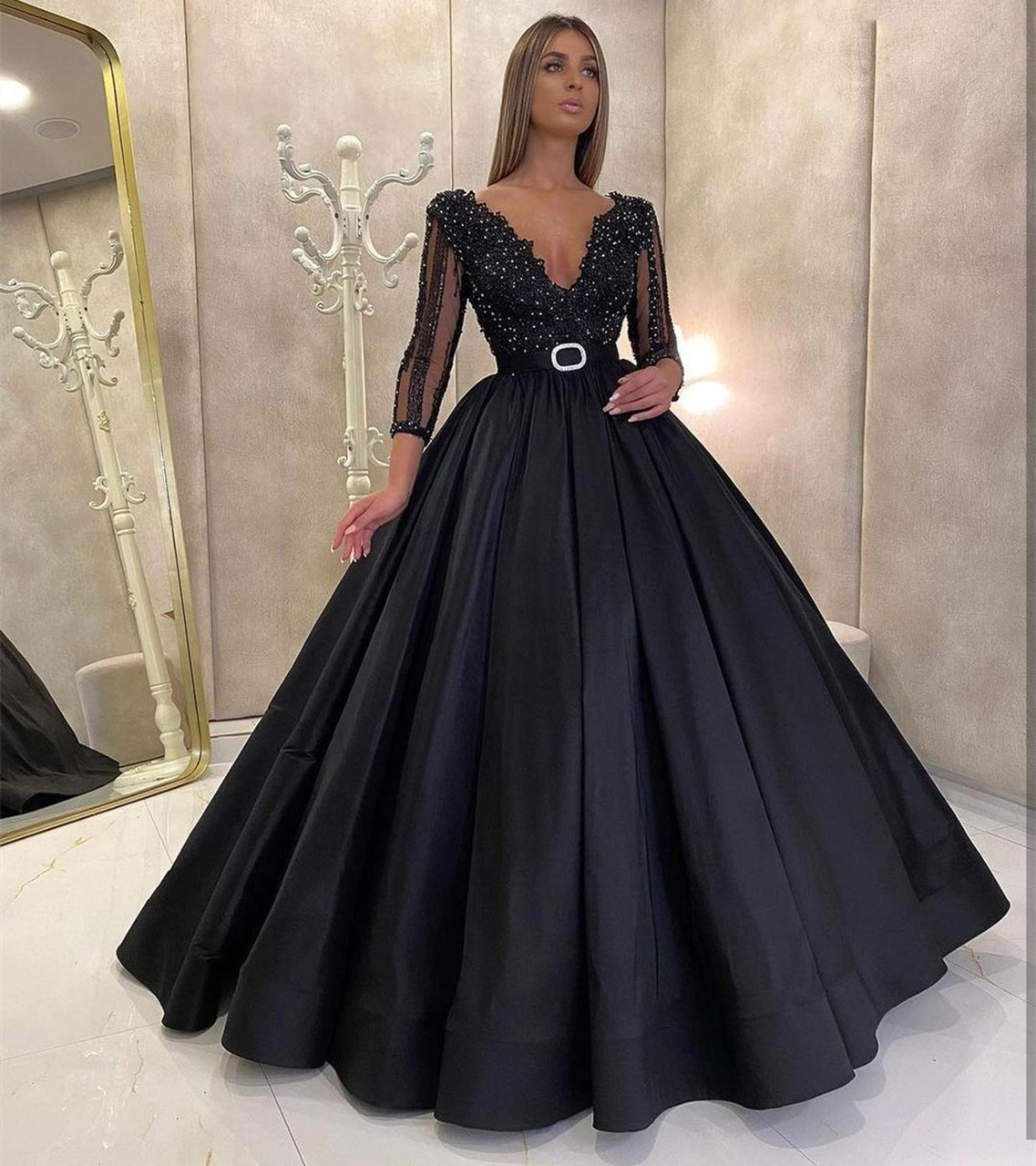 Gothic Black Lace Wedding Dresses Long Sleeves – Lisposa
