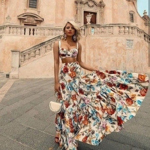 Two Piece Summer Floral Print Dress