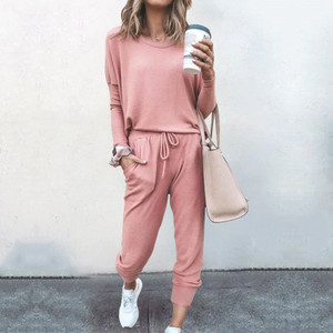 Net red women's suit spring and autumn new ladies sports suit sweater loose solid color fashion