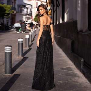 Black Glittered Strapless Maxi Dress