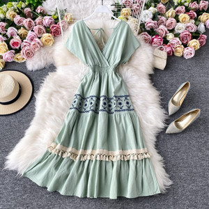 Vintage Boho White Summer Dress T