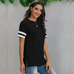 Women's T-Shirts With Short Raglan Sleeves Female Summer Stitch Tees Side Split Clothes Casual