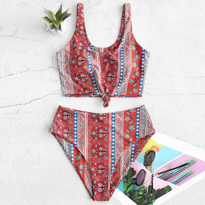 Luren Bikini 2021 Sexy High Waist Printed Split Swimsuit Plus Size Swimwear Bathing Suits Woman