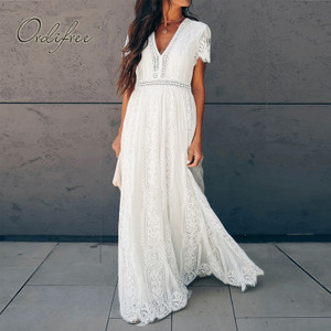 Short Sleeve White Lace Long Tunic Beach Dress