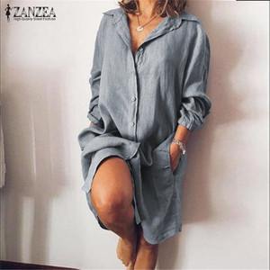 2021 ZANZEA Casual Shirt Vestidos Women's Lapel Blouse Stylish Button Long Sleeve Shirts Female Work