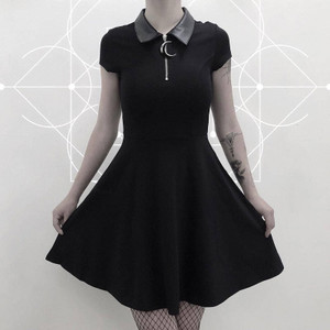 Black Grunge Aesthetic Vintage Pleated Evenging Party Dress