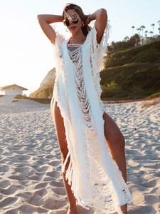 Beach Dress Cover Up Fringe Hollow Out Sunscreen 