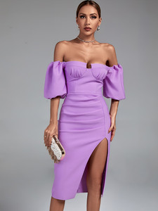 Draped Bandage Dress Women Lilac Bodycon Dress 