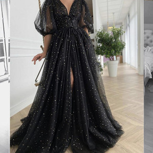 Black Starry Evening Dress .
