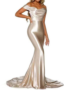  Off the Shoulder Pleated Bodycon Elegant Long Evning Party Mermaid Dress