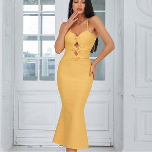 Rayon Hollow Out Fashion Sleeveless Bodycon Celebrity Long Style Party Dress