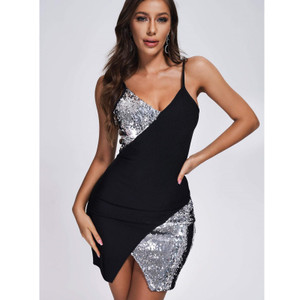  Rayon Sequined Splicing Slim Bodycon Mini Elebrity Party Dress