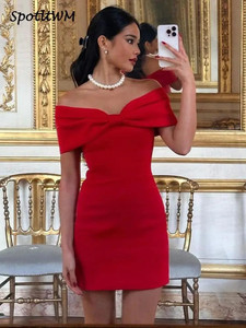 Elegant V-neck Red Short Sleeve Mini Dress 