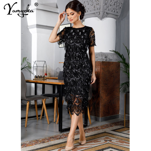  Black vintage maxi sequin summer dress 