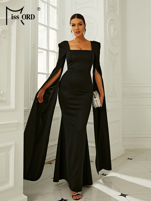 Elegant Autumn Winter Floor Length Maxi Dress Black Dress