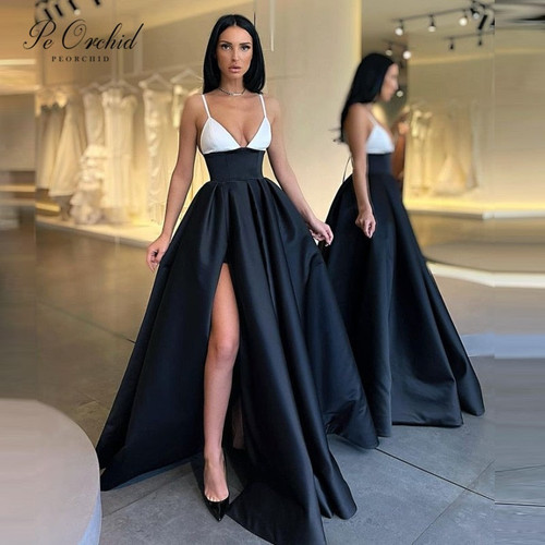 White And Black Long Prom Dress