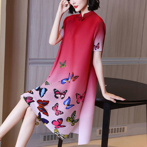 Wind butterfly print loose pleated dress