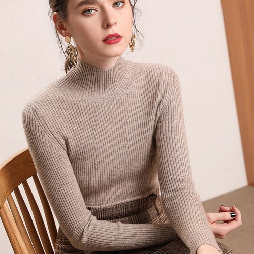 Bonjean Knitted Jumper Autumn Winter Tops Turtleneck Pullovers Casual Sweaters Women Shirt Long