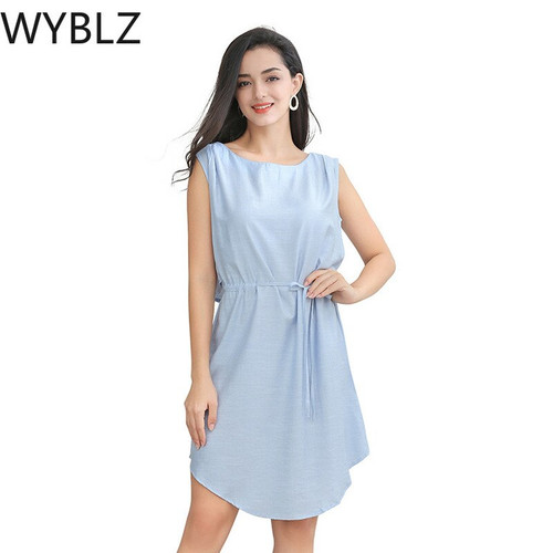 WYBLZ Casual Women Dress Solid Summer Sleeveless Sexy Dresses Lace Up Comfortable Clothing Korean