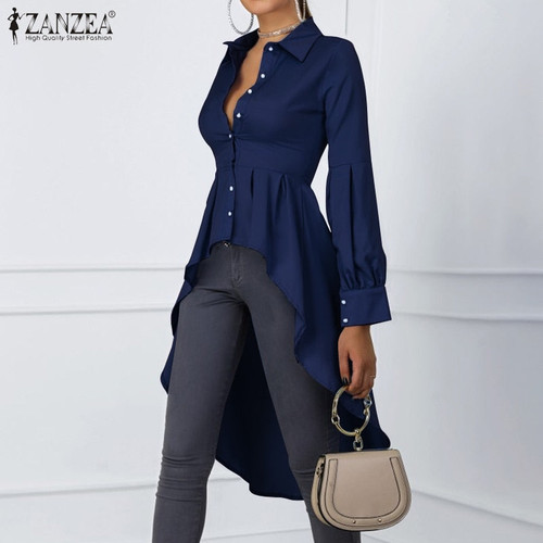 Fashion Asymmetrical Tops Women's Spring Blouse ZANZEA 2021 Casual Lantern Sleeve Shirts Female