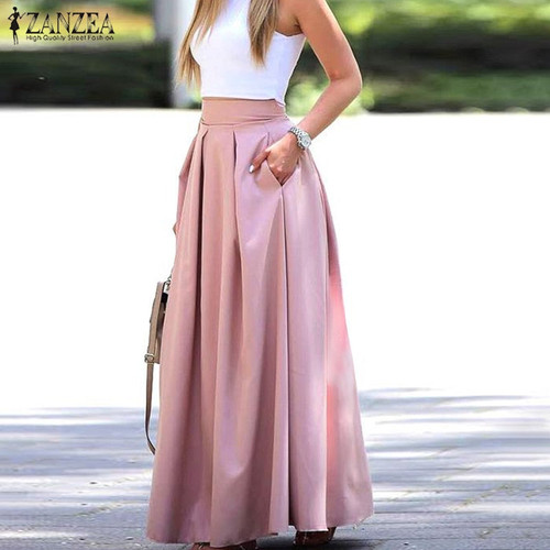 Stylish Pleated Maxi Skirts Women's Spring Sundress ZANZEA 2021 Casual High Waist Long Vestidos
