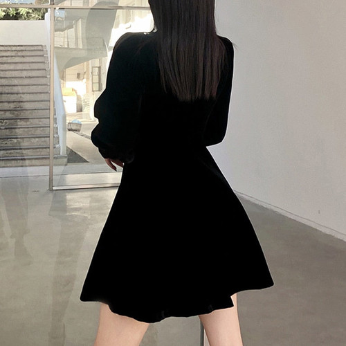 Long Sleeve Red Black Vintage Sexy Mini Party Dress - Karanube