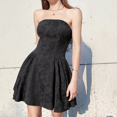 Elegant Strapless Jacquard Black Dress