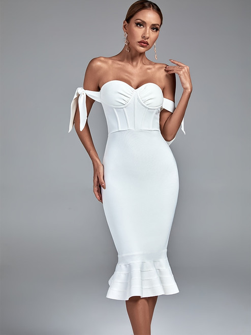 Mermaid Bandage Dress Women White Bodycon Dress