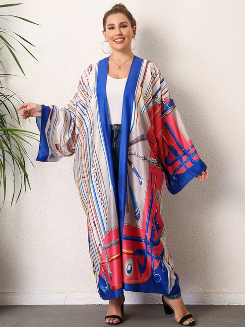  Boho Printed Long Kimono Dress 